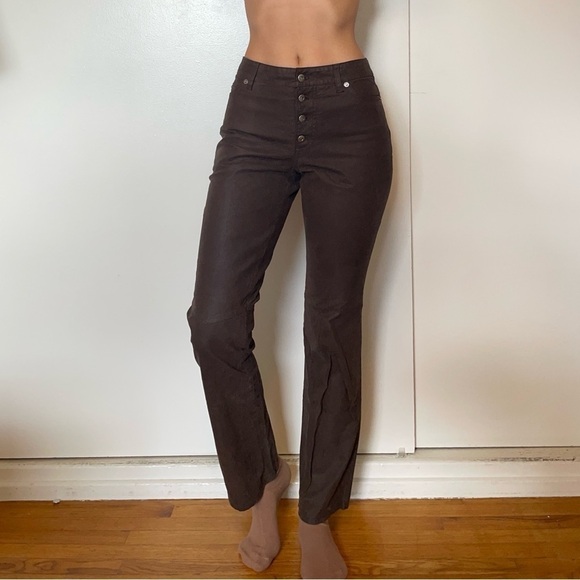 Vintage Route 66 Leather pants chocolate brown button fly y2k western bratz 26 - Picture 14 of 15